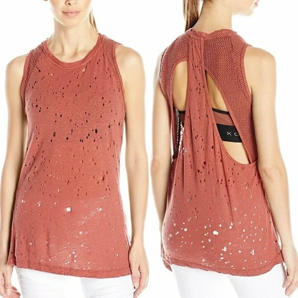 Koral Activewear Chord open back distressed tank top in sandstone size S small - Picture 10 of 11